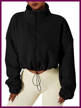 Full Zip Fleece Short Jacket Warm Winter Stand Collar Sherpa Crop Coat